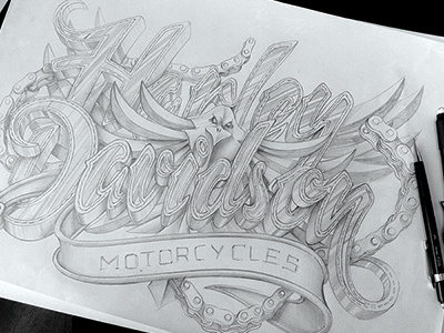 Harley Davidson chain chains davidson design illustration. harley leather motorcycles schultz sketch type typography