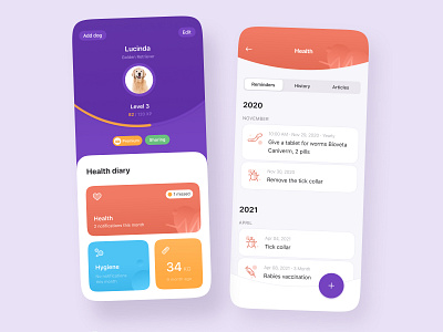 Health Diary - a new feature for the GoDog app android app design app branding design dogs ios app design mobile ui ux