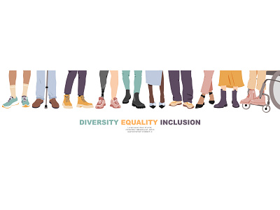 Diversity, Equality, Inclusion banner design different diversity equality group human illustration inclusion man minimal modern multicultural people social team together wheelchair woman