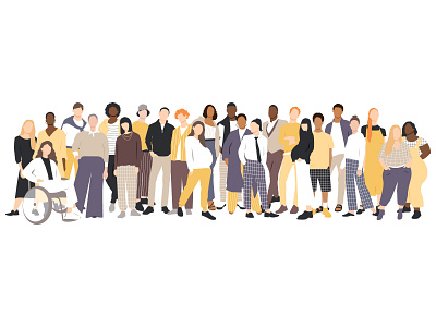 Team character communication crowd different diversity illustration inclusion international man minimal modern office people standing team together vector wheelchair woman young