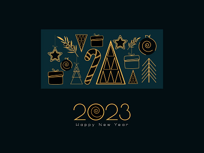 2023 2023 celebrate decoration design golden green happy illustration merry minimal minimalism modern new year party present trendy vector white