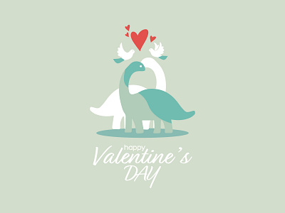 Happy Valentine's Day ! animal card couple day design dinosaur dove green happy heart illustration logo love minimal modern pastel valentine valentines day vector