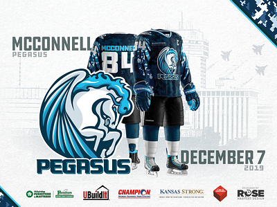 McConnell Pegasus Jerseys, Logo, and Poster Design design hockey jersey kansas logo wichita