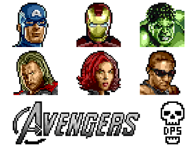 Avengers 32 avengers black widow captain america dead pixel society hawkeye hulk icon iron man pixel pixel art thor