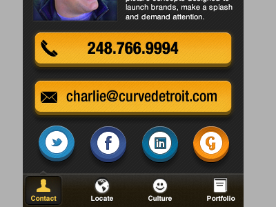 Curve Contact Mobile View 3d buttons curve design social toolbar ui yellow