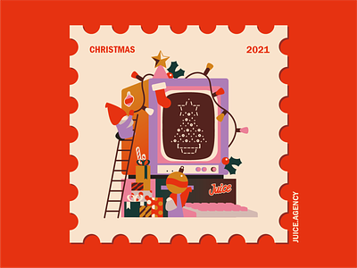Merry Christmas & Happy Holidays Stamp illustration