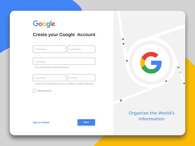 Google Sign up page