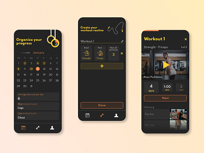 Workout App app calendar design figma fit fitness fitness app gym gym app minimal ui ux workout workout app