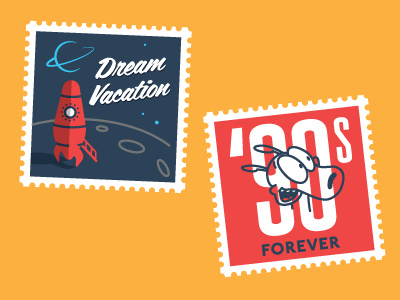 Stamp Self Portrait - 3 cartoon illustration rocketship stamp