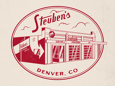 Steuben's architecture branding building colorado denver diner illustration matchbox restaurant retro textured vector vintage