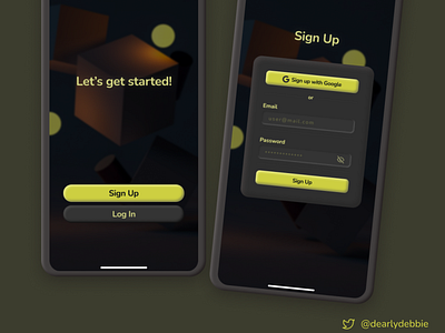 Sign Up Screen app dark mode design ui