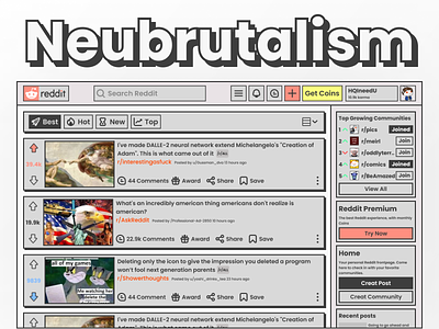 Reddit Web Page redesign - Neubrutalism design trend neubrutalism reddit redesign ui web