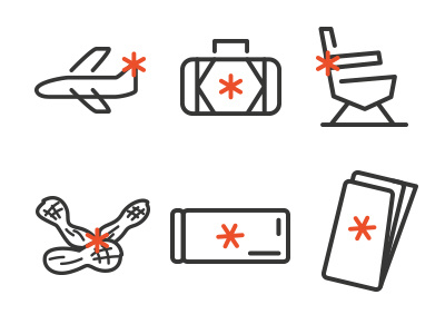 Spirit Icons airlines asterisk black icons minimal peanuts plane red simple spirit suitcase white