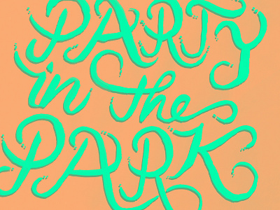 Party in the Park custom green hand drawn lettering park party salmon script type typography