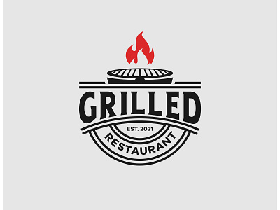 Vintage GRILLED RESTAURANT barbeque grilled logodesign rustic smoke template vector vintage western