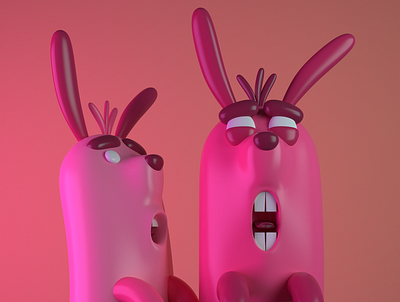 2 scared bunnys 3d ab abrahambarrera bunny cartoon character cinema 4d cinema4d model toon toy