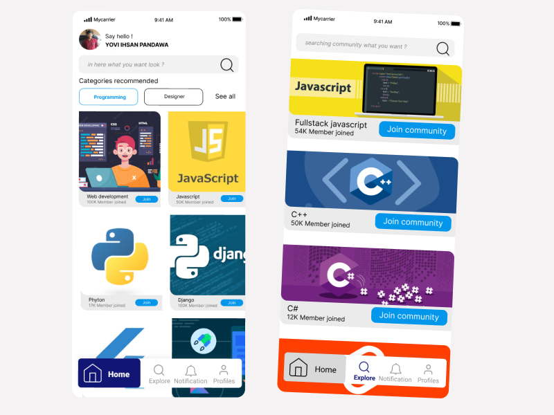 Community App by YOVI IHSAN PANDAWA on Dribbble