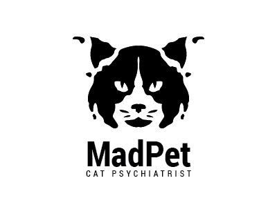 Mad Pet black and white cat crazy head inblot mad psychiatrist psycho rorschach test