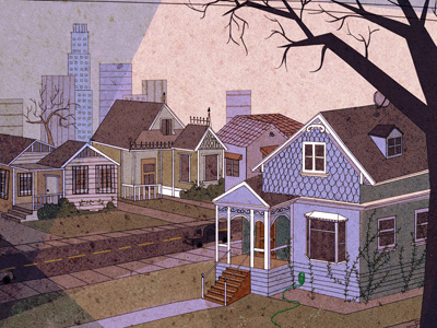 Victorian Neighborhood downtown la graphic novel illustration victorian house