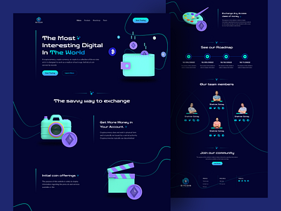 Crypto Landing Page bitcoin blue coin crypto crypto landing page crypto website cryptocurrency currency dark dark landing page exchange illustration landing landingpage trade ui ux web web site website