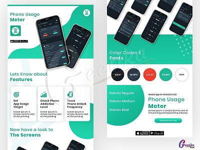 Landing page - Phone Usage Meter Mobile App android app creativity graphicsdesigns inspiratiindesign mobile productivity ui ui design user experience userinterface ux