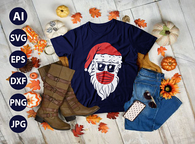 Santa In Sunglasses Wearing Mask AWESOME TYPOGRAPHY T-SHIRT