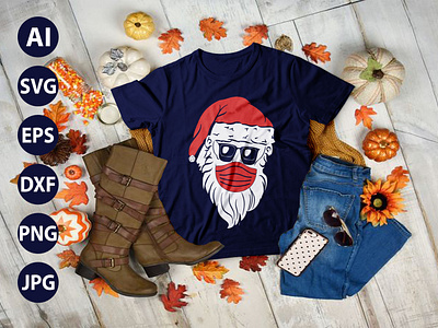 Santa In Sunglasses Wearing Mask AWESOME  TYPOGRAPHY  T-SHIRT