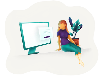 Home office - popup girl home illustration office plant procreate ux wfh woman