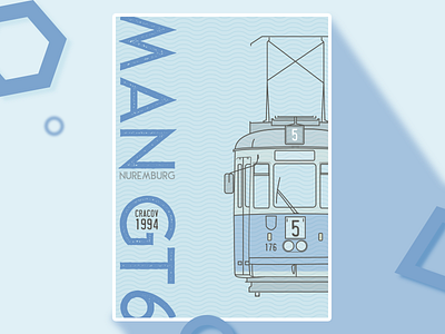 Man GT6 Tram blue krakow lineart pastel poland poster rozelle technical tram transport vechile wallart