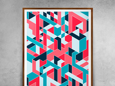 Abstract - red-white-blue isometric poster wallpaper