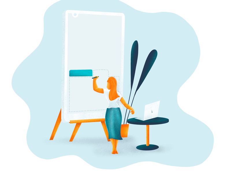 Adding tabs mobile lady illustration ui ux
