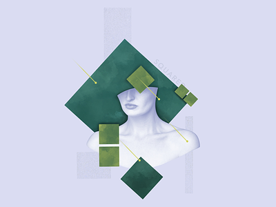 squared abstract bust face geometric green lady square