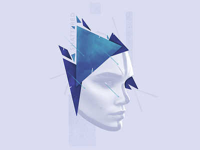 Shattered abstract blue face geometric lady triangle woman