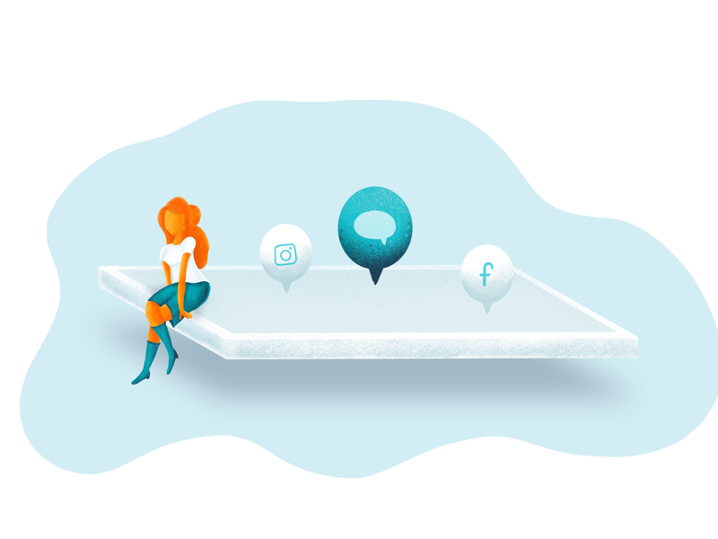 Social girl instagram twitter facebook social media procreate girl illustration ui ux
