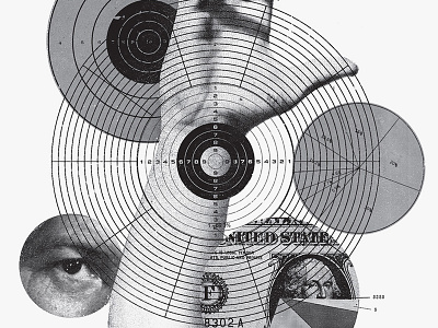 The Invisible Hand bw circles collage scissors targets
