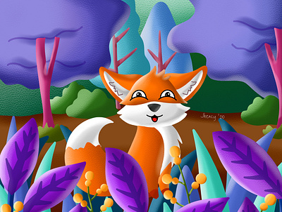 Funny Fox In Mystic Forest design digital art digital artist fox fun drawing illustration procreate