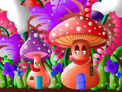 Mushroom Houses design digital art digital artist fun drawing habitat houses illustration mushroom houses mushrooms procreate wild
