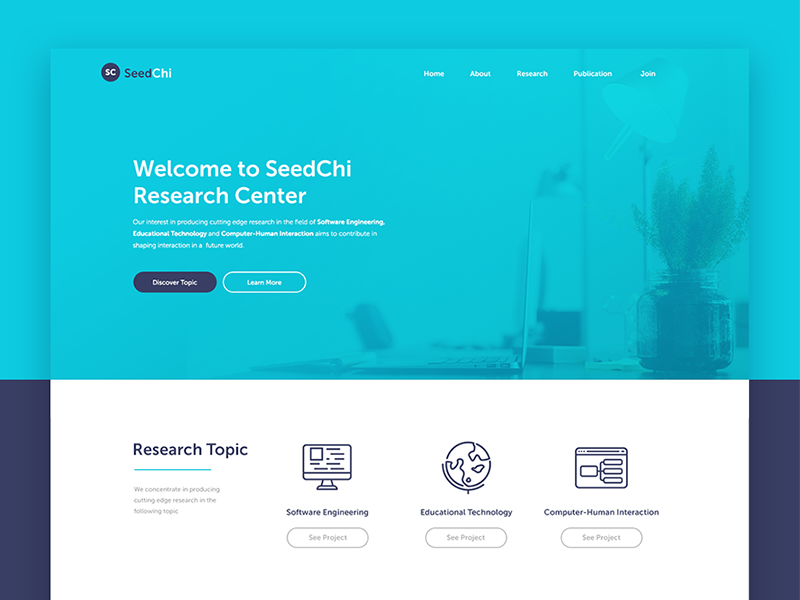 Research Center Website landing page institutional education professional web design blue web website company profile