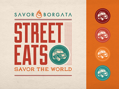 Street Eats Savor the World branding food food truck logo lockup orange savor street fair warm