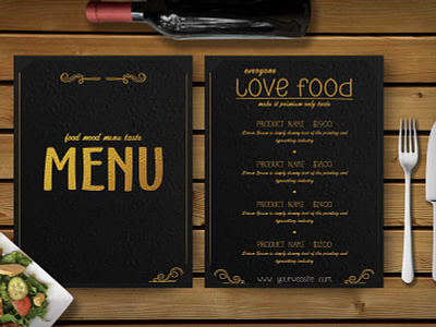 Premium Gold Effect Menu Template branding business choco choco menu designing effect effect psd gold graphic design menu menu template premium psd template templates web