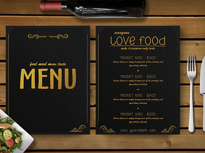 Premium Gold Effect Menu Template branding business choco choco menu designing effect effect psd gold graphic design menu menu template premium psd template templates web