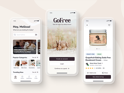 GoFree — An App for Cruelty-Free Consumers app bunny clean cruelty free design mobile ui ux