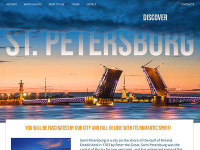 St.Petersburg discover - landing city travel concept design design discovery dribbbleweeklywarmup landingpage lettering mainpage travelagancy webdesign