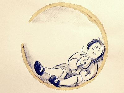 Moon boy cartooning coffee drawing illust moon pencil