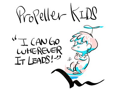Propeller Kids cartooning drawing illustration pink propeller simple sky blue
