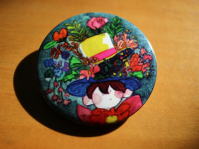 golden hat badge button illust illustration pin watercolor