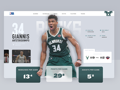 NBA Player Profile antetokounmpo app basket basketball design product score sketch sport stats ui ux uxui web