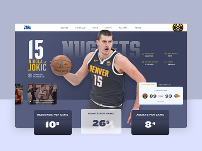 NBA player profile - Jokic basket basketball jokic nba nikola jokic nuggets stats uidesign ux web