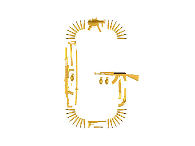 Golden Guns 007 36daysoftype cinema4d gold golden gun guns lettering maxpayne3 military render typography