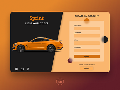 GTR sports cars Sign up page UI concept car design figma gtr signup sportscar ui uidesign ux web website design